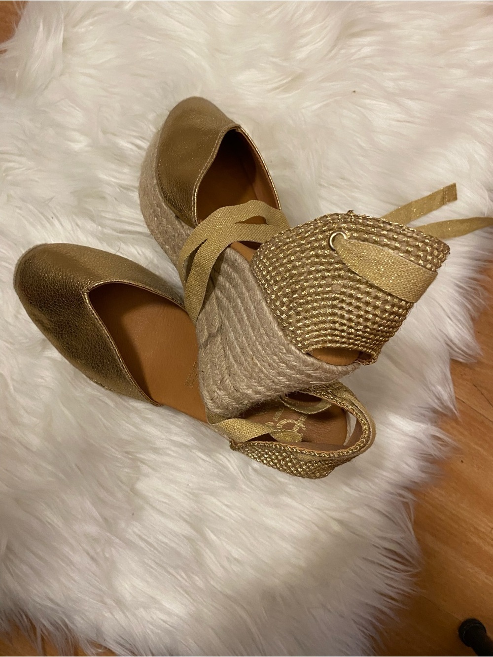 Handmade Metallic Gold Espadrille Wedge Lace-Up Sandals